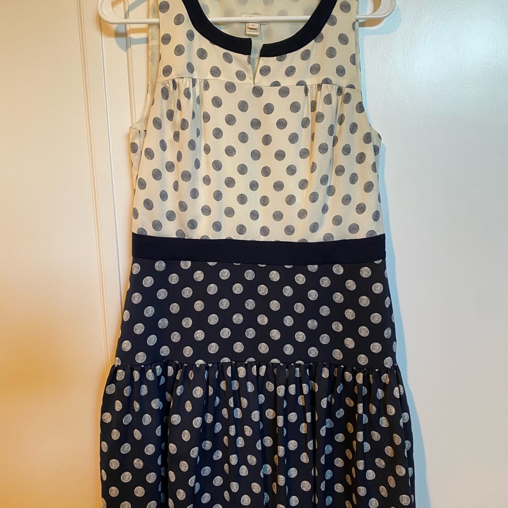 J. Crew Women's Dress - Navy and White Polka Dot